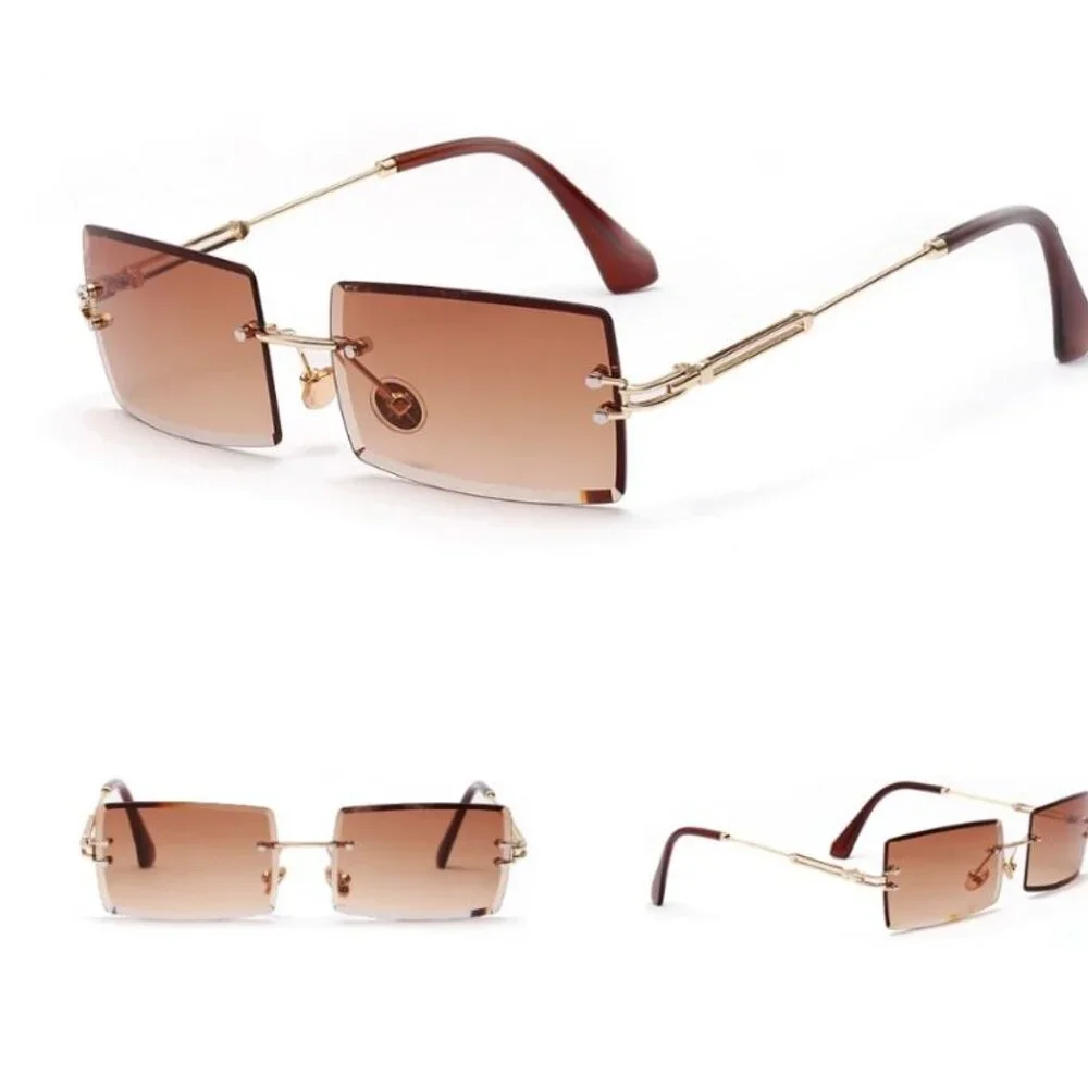 Women Men Sunglasses Rimless Luxury Retro Shades Square Gold Metal‎ Lentes Gafas